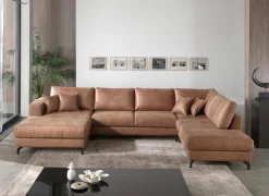 Hoeksalon Alicante 373x228cm - stof - cognac