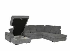 Hoeksalon Artus 371x260cm - stof - grijs met bedfunctie & opbergruimte