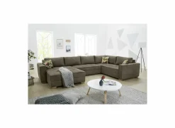 Hoeksalon Brixen 379x227cm - stof - bruin met bedfunctie