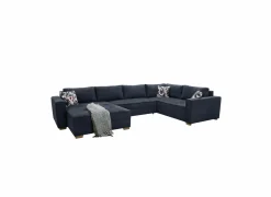 Hoeksalon Brixen 379x227cm - stof - blauw met bedfunctie