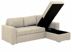 Hoeksalon Flemingsburg 226x165cm - stof - beige met bedfunctie en opbergruimte