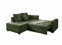 Hoeksalon Heidelberg 228x199cm - stof - groen met bedfunctie & relax & opbergruimte