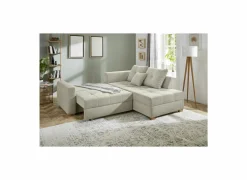 Hoeksalon Heidelberg 228x199cm - stof - lichtgrijs met bedfunctie & relax & opbergruimte