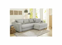 Hoeksalon Kampen 288x186cm - stof - lichtgrijs met bedfunctie & opbergruimte