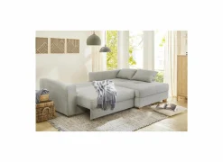 Hoeksalon Kampen 288x186cm - stof - lichtgrijs met bedfunctie & opbergruimte