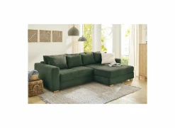 Hoeksalon Kampen 288x186cm - stof - groen met bedfunctie & opbergruimte