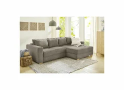 Hoeksalon Kampen 288x186cm - stof - bruin met bedfunctie & opbergruimte