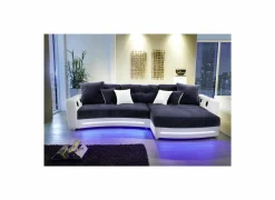 Hoeksalon Laredo 322x190cm - lederlook & stof - wit met LED-verlichting