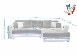 Hoeksalon Laredo 322x190cm - lederlook & stof - wit met LED-verlichting