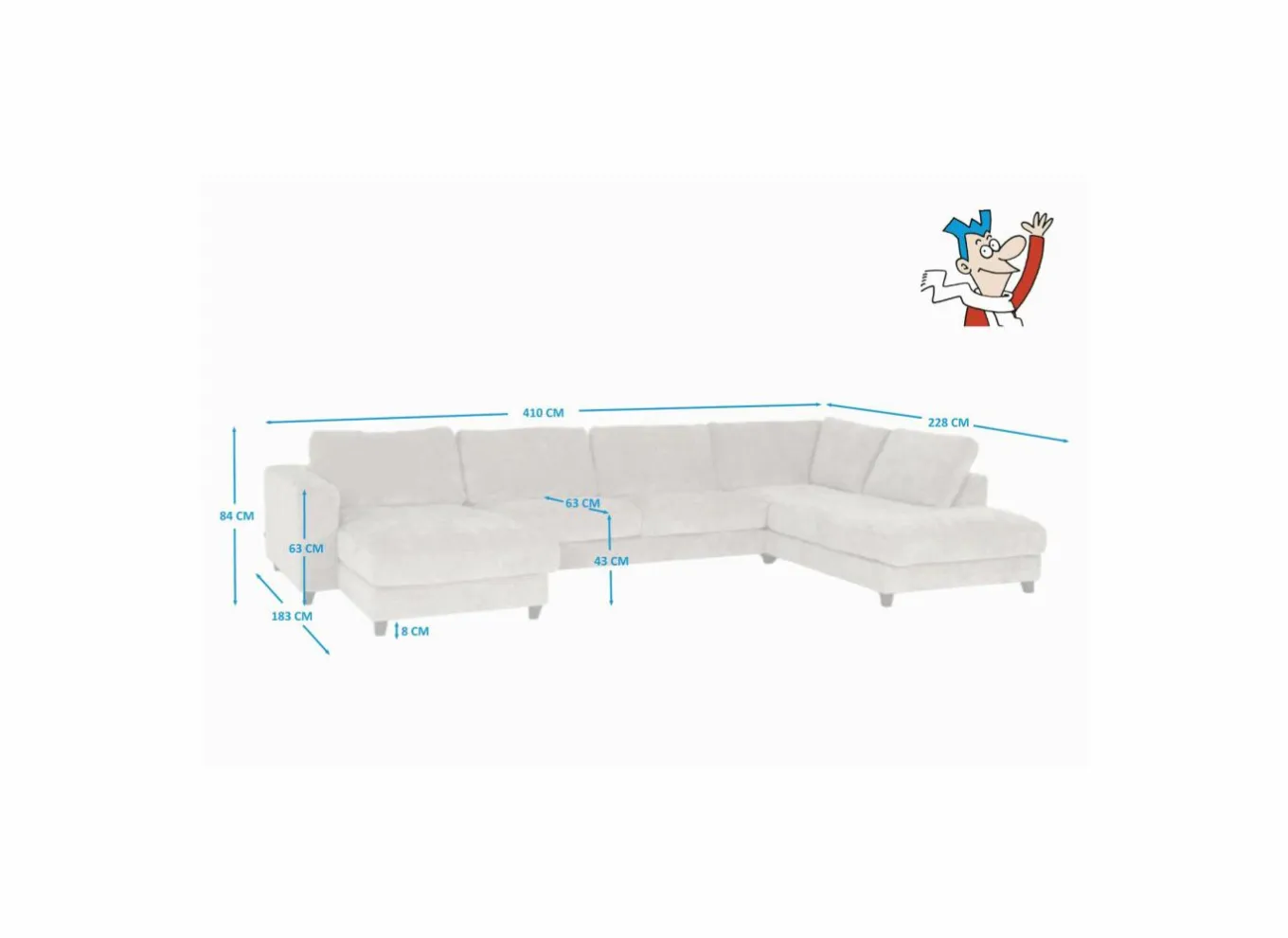 Hoeksalon Larvik 410x228cm - stof - beige