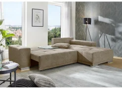 Hoeksalon Luciano 282x204cm - stof - bruin met bedfunctie & opbergruimte