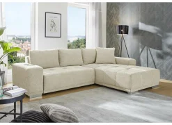 Hoeksalon Luciano 282x204cm - stof - beige met bedfunctie & opbergruimte