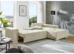 Hoeksalon Luciano 282x204cm - stof - beige met bedfunctie & opbergruimte