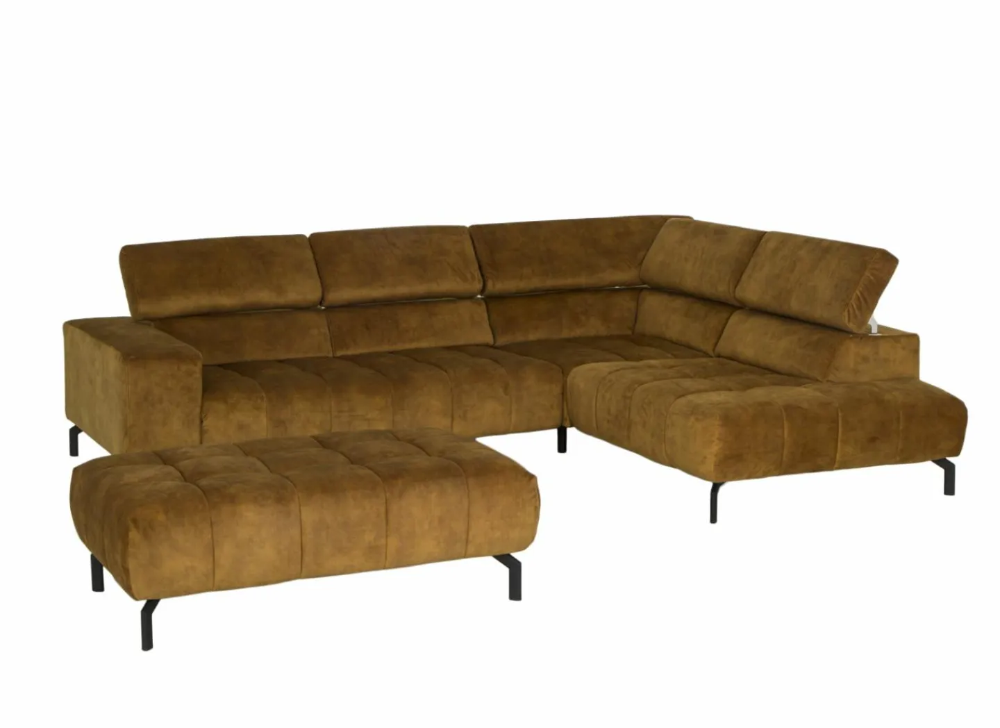 Hoeksalon Message-S 295x228cm - stof - goud met poef