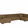 Hoeksalon Rimini 388x224cm - stof - cognac met bedfunctie