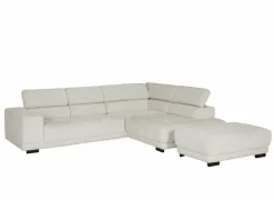 Hoeksalon Satellite-S 323x222cm - stof - naturel met poef en zitdiepteverstelling