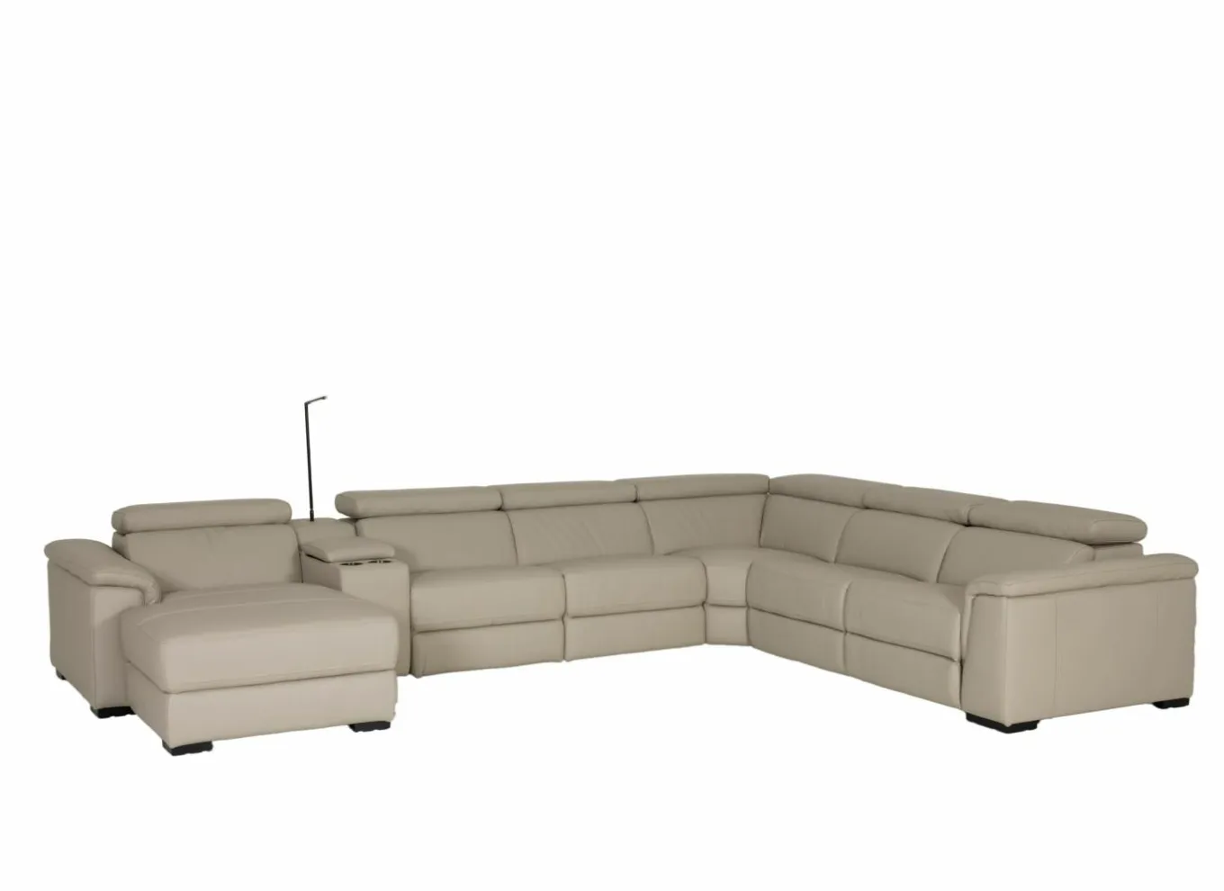 Hoeksalon Walk 413x303cm - leder - grijs met opbergruimte