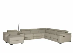 Hoeksalon Walk 413x303cm - leder - grijs met relax & opbergruimte