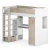Hoogslaper Evora 90x200cm - decor - ivory oak & wit met bureau en opbergruimte