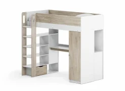 Hoogslaper Evora 90x200cm - decor - ivory oak & wit met bureau en opbergruimte