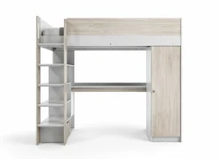 Hoogslaper Evora 90x200cm - decor - ivory oak & wit met bureau en opbergruimte