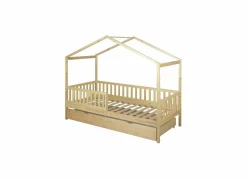 Huisbed Cinderella 90x200cm - den massief - naturel met opberglade