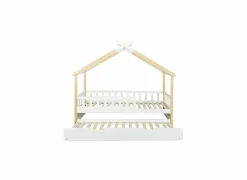 Huisbed Guinevere 90x200cm - den massief - naturel & wit met bedlade