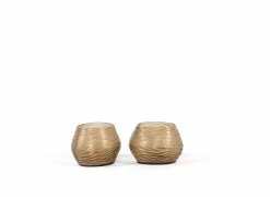 Kaarsenhouder geribbeld L Ø14x12x10cm - glas - smoke