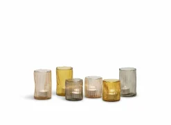 Kaarsenhouder geribbeld  Ø8x12,5cm - glas - perzik