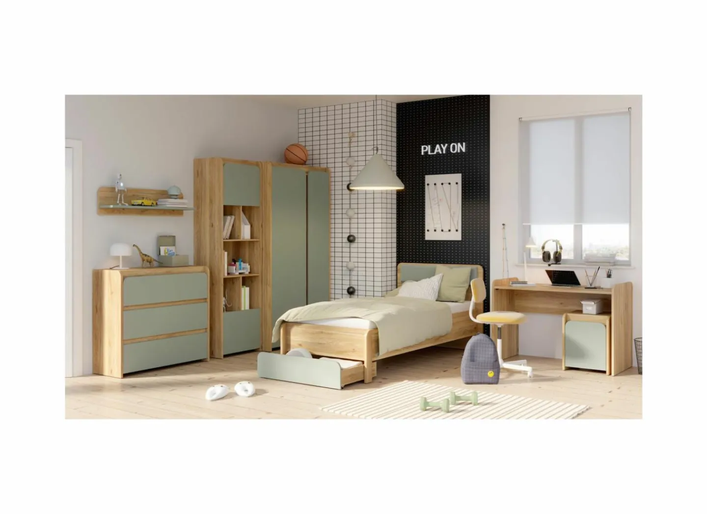 Kast Hoa 105x53x205 - decor - mauvella eik & groen