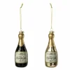 Kerst Ornament Champagne 5x5x13,5cm - glas - goud & zwart