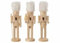 J line Kerstdecoratie Notenkraker  Hout & bont - naturel & wit 3 stuks