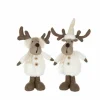 Kerstdecoratie Rendier 11x14x37cm - stof - bruin & wit