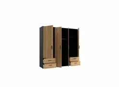 Kleerkast Mokkaro 206cm - decor - zwart & kastanje eik