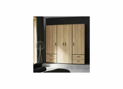 Kleerkast Mokkaro 206cm - decor - zwart & kastanje eik