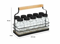 Kruidenrek 21,5x9x16cm - gietijzer/glas - zwart/bamboe