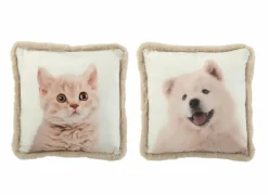 Kussen Hond Kat  45x45cm - stof - beige