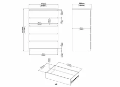 Ladekast Naia 77x50x112cm - melamine - wit hoogglans