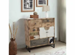 Ladekast Raffles 90x40x100cm - mango massief  - bruin & multikleur