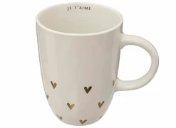 Mok Floral Hart 44cl - stoneware - wit & goud