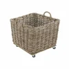 Rieten mand op wieltjes, 64x64x47cm