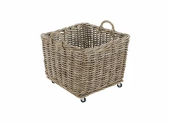 Rieten mand op wieltjes, 64x64x47cm