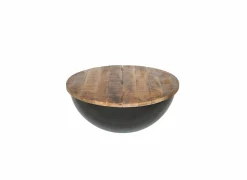 Salontafel Antz Ø90cm - mango massief - naturel & zwart met opbergruimte