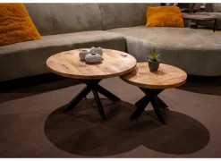 Salontafel Cenote Ø77/Ø55cm - hout massief - naturel set van 2