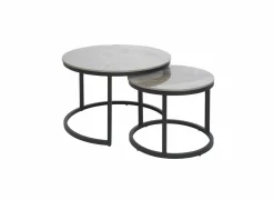 Salontafel Ø70/Ø50cm - keramiek & metaal - grijs set van 2