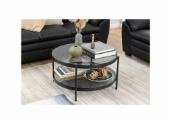 Salontafel Ø79cm - metaal - zwart mat & smoked glass