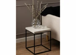 Salontafel 40x40x45cm - decor & staal - travertijn look & zwart