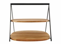 Cosy & Trendy Serveertoren 2 niveaus 28,5x25,5cm - acacia massief - zwart & bruin