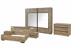 Slaapkamer met bed 140x200cm - kleerkast 245cm - commode 120cm en 2 nachtkastjes