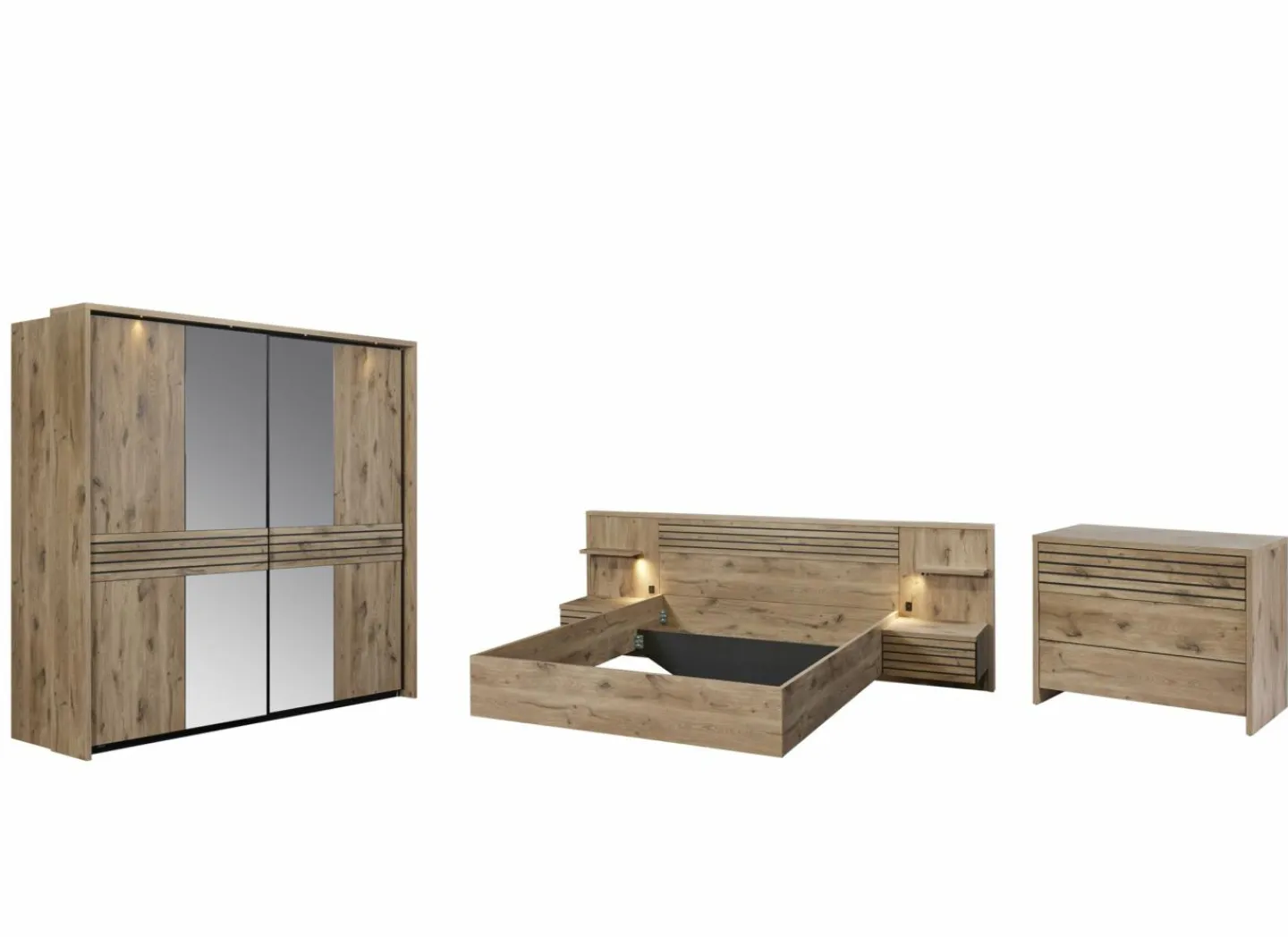 Slaapkamer Tanya I met bed 140x200cm - kleerkast 251cm - commode 111cm en 2 nachtkastjes